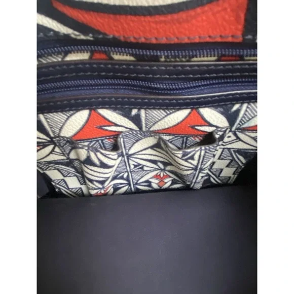 TORY BURCH Kerrington Printed Tote Floral Pebbled Leather Bag Black Red Green